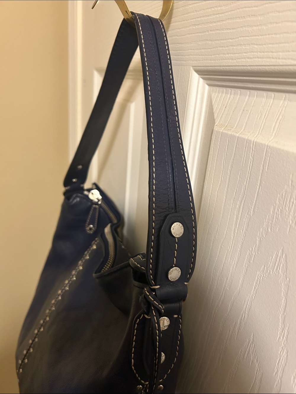 Michael Kors Navy Leather Stud-Trim Hobo - Picture 3 of 10